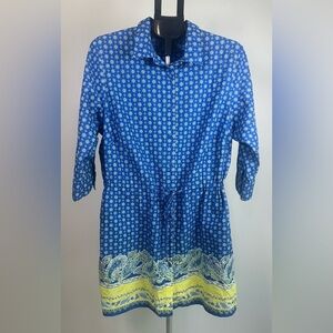 Lands' End Blue and Yellow Paisley Shirt Dress Size 16W-18W Tunic with Collar